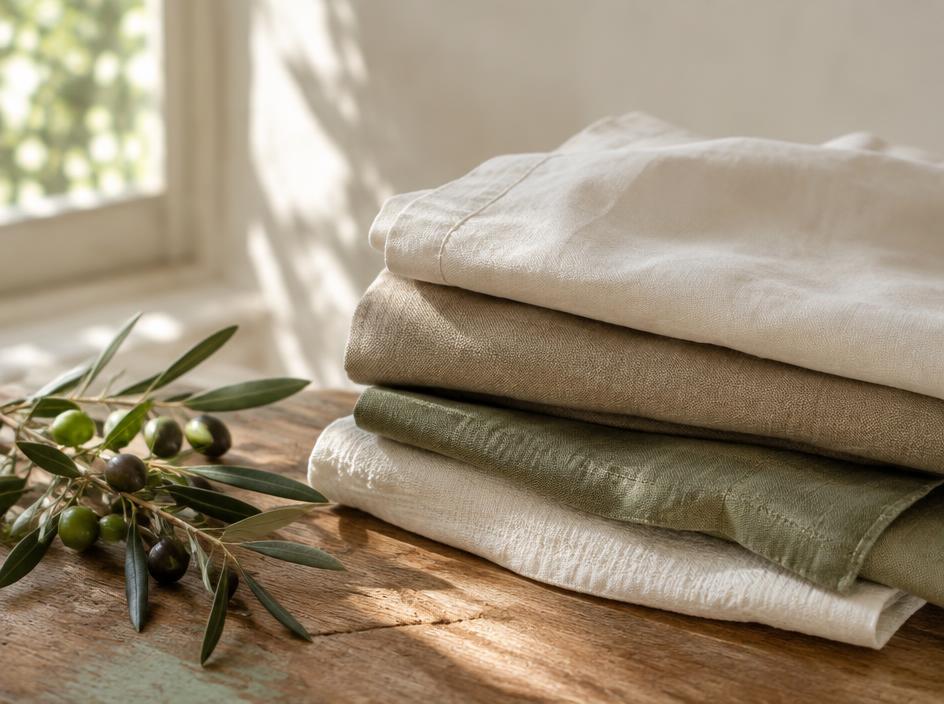 Folded natural linen garments