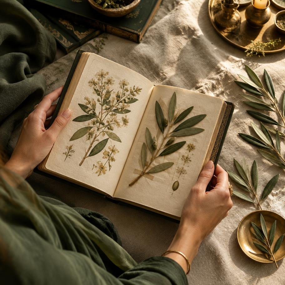 Hands holding an heirloom botanical journal