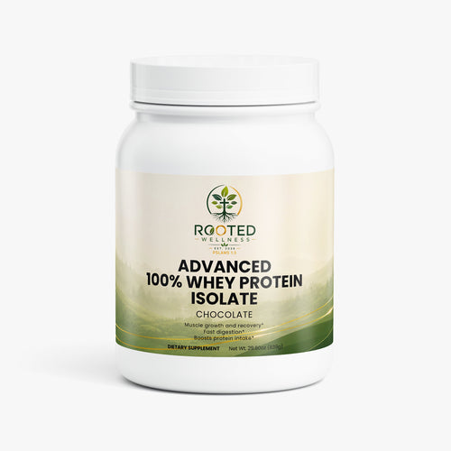 Advanced Whey Protein Isolate Chocolate whey protein isolate powder — advanced chocolate whey protein isolate, front of bottle label