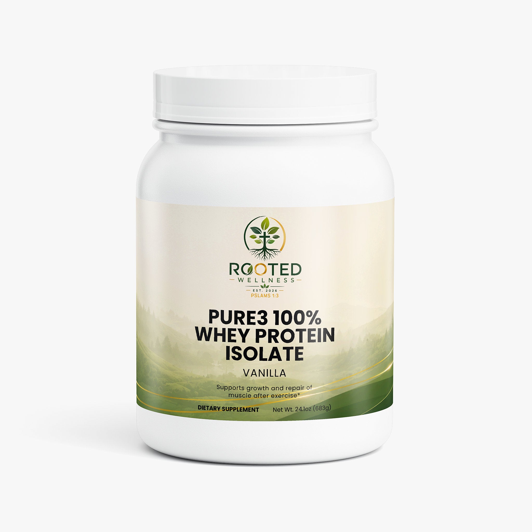 Pure3 Whey Protein Isolate Vanilla whey protein isolate powder — whey protein isolate vanilla powder low carb, front of bottle label