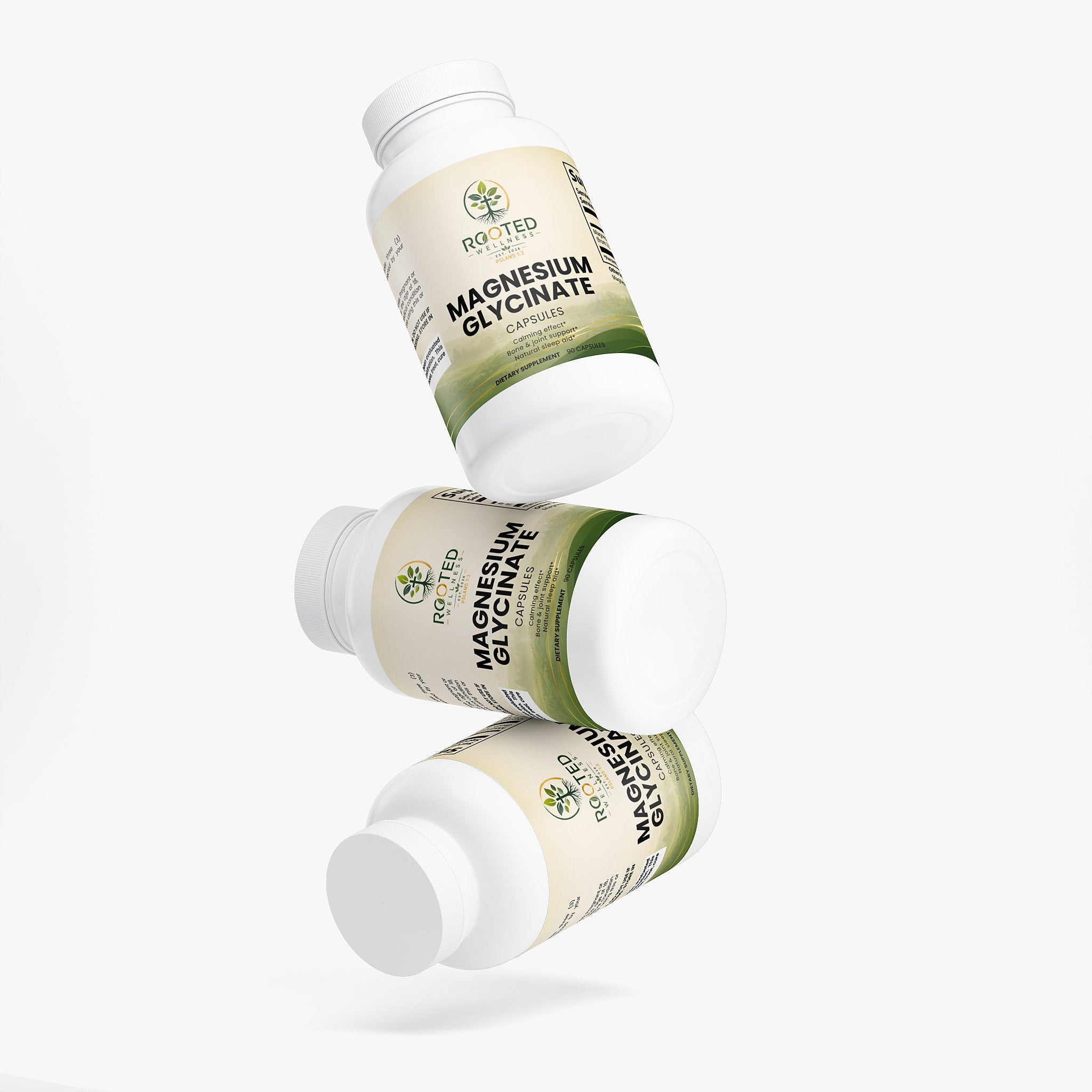 Magnesium Glycinate capsules — magnesium glycinate capsules for sleep stress and muscle relaxation, bottle angle view