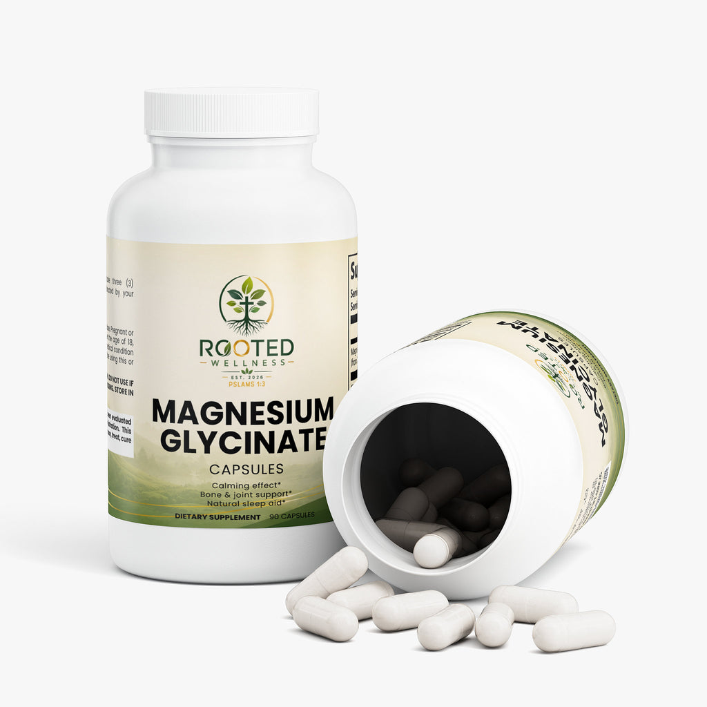 Magnesium Glycinate capsules — magnesium glycinate capsules for sleep stress and muscle relaxation, bottle angle view