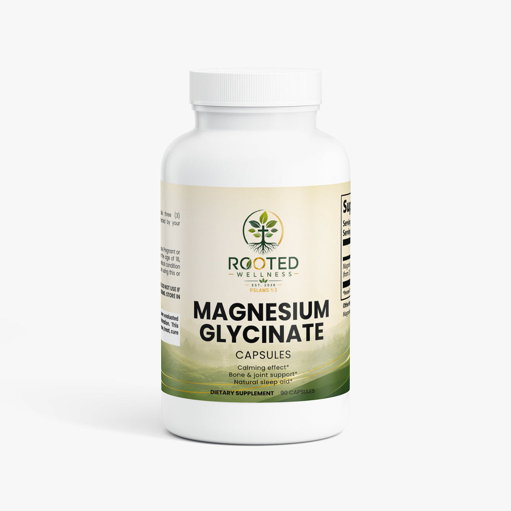 Magnesium Glycinate capsules — magnesium glycinate capsules for sleep stress and muscle relaxation, front of bottle label