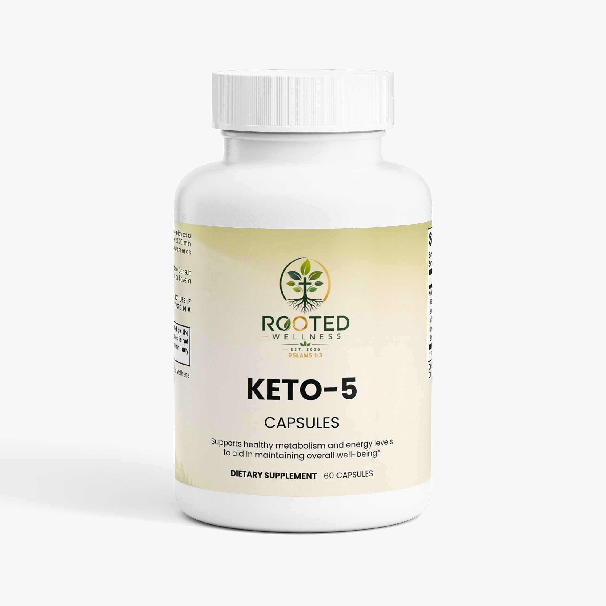 Keto-5 capsules — keto diet supplement exogenous ketones for fat burning, front of bottle label