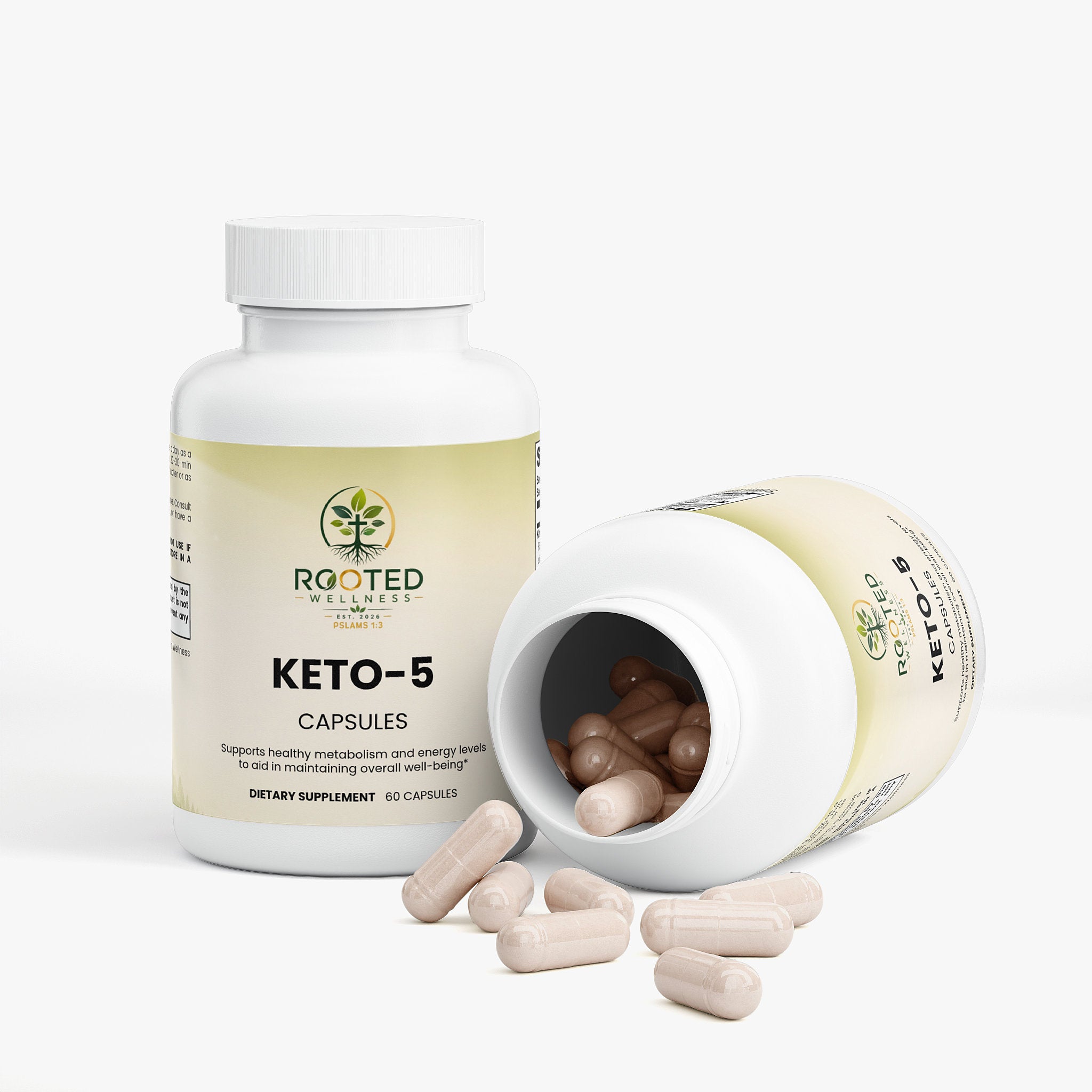 Keto-5 capsules — keto diet supplement exogenous ketones for fat burning, bottle angle view