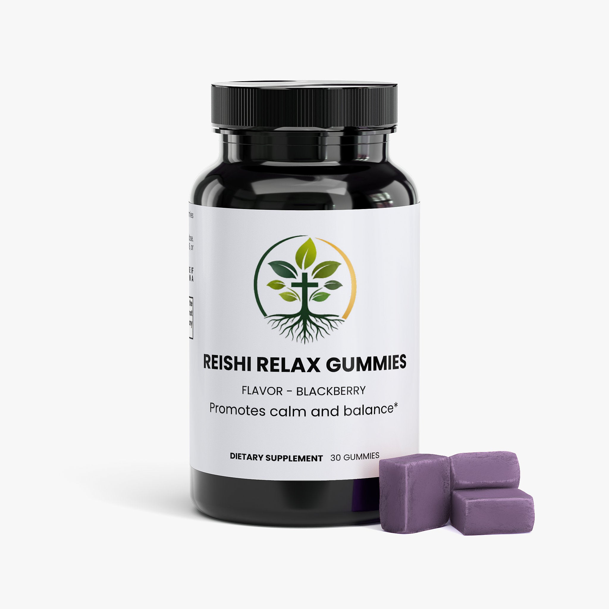 Reishi Relax Gummies gummies — reishi mushroom relax gummies for calm and stress support adaptogen, back label with supplement facts and ingredients