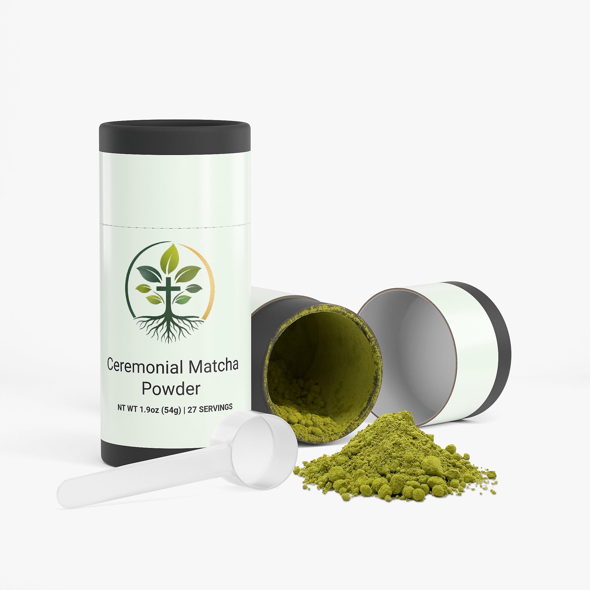 Ceremonial Matcha Powder matcha powder tin — ceremonial grade matcha green tea powder Japanese antioxidant, packaging angle view