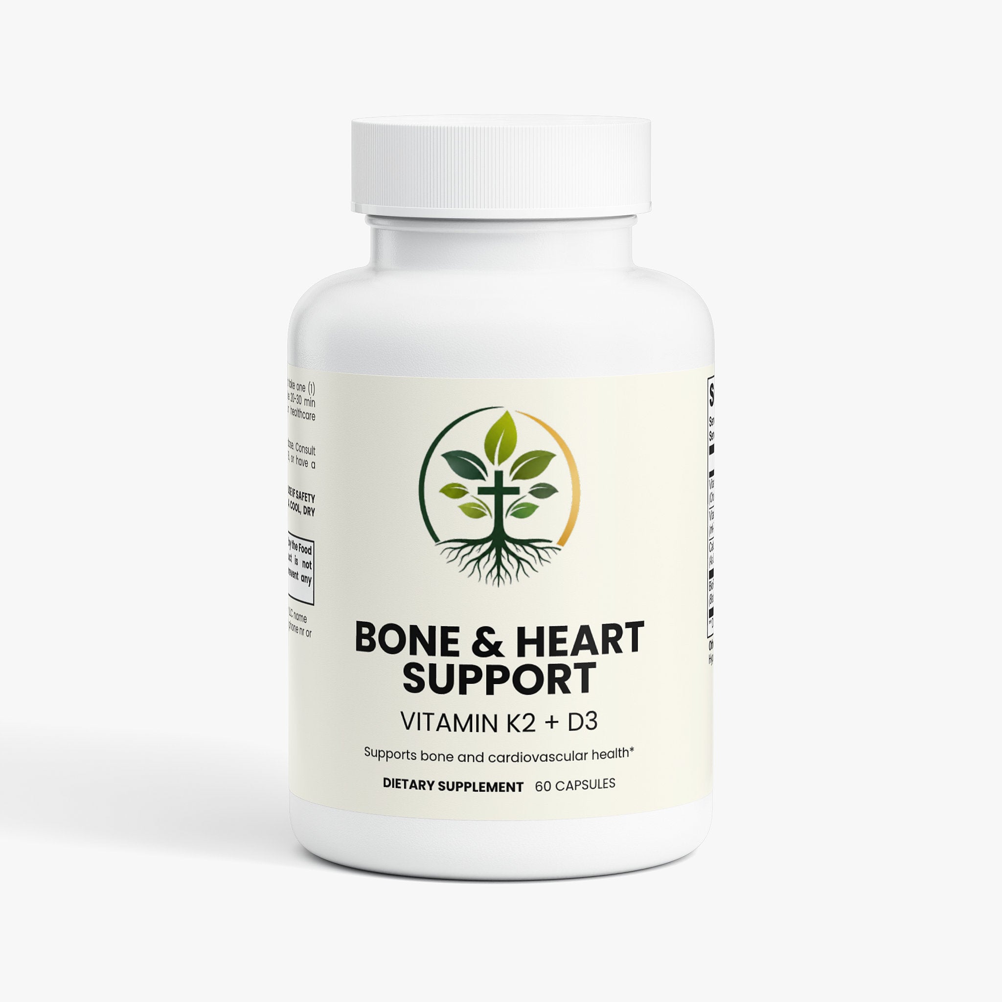 Bone and Heart Support capsules — bone and heart support supplement with calcium magnesium and vitamin K2, front of bottle label
