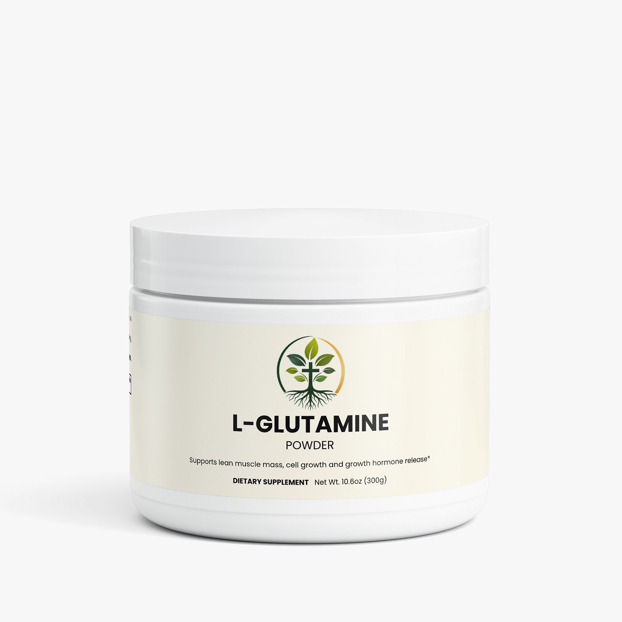 L-Glutamine capsules — L-glutamine supplement capsules for gut health and muscle recovery, front of bottle label
