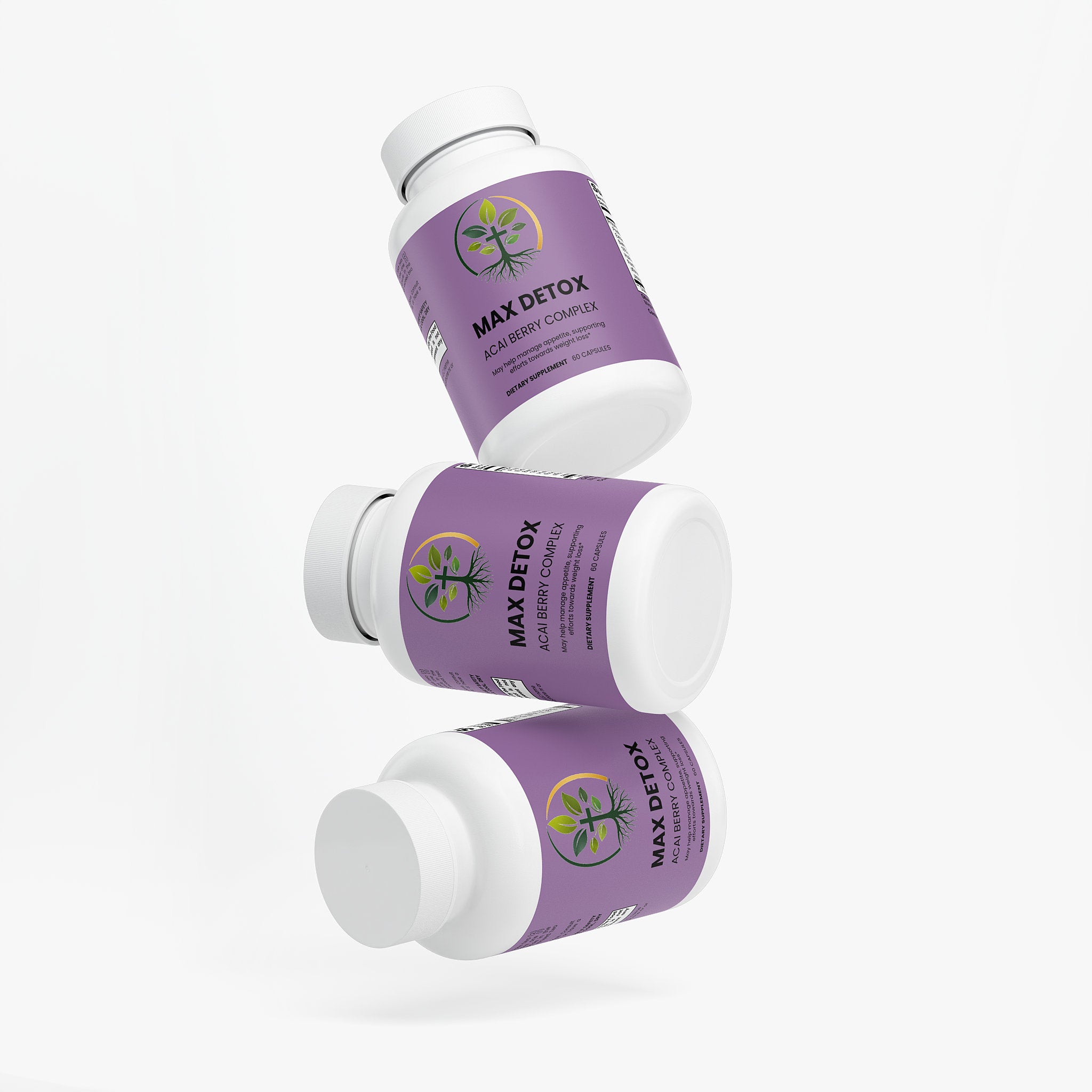 Max Detox Acai capsules — acai berry detox cleanse capsules for natural body detox, bottle angle view