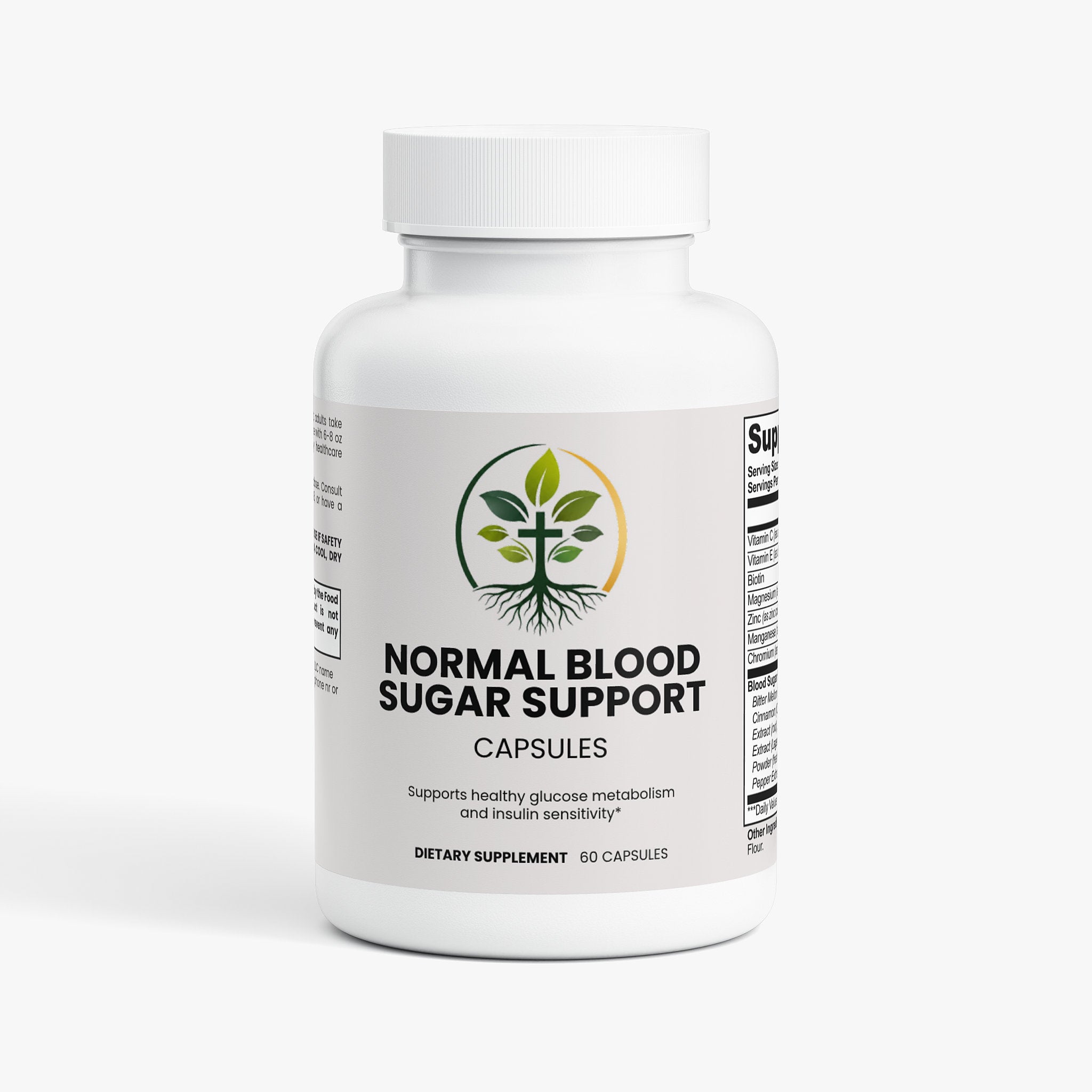 Normal Blood Sugar Support capsules — blood sugar support supplement with cinnamon and chromium, front of bottle label