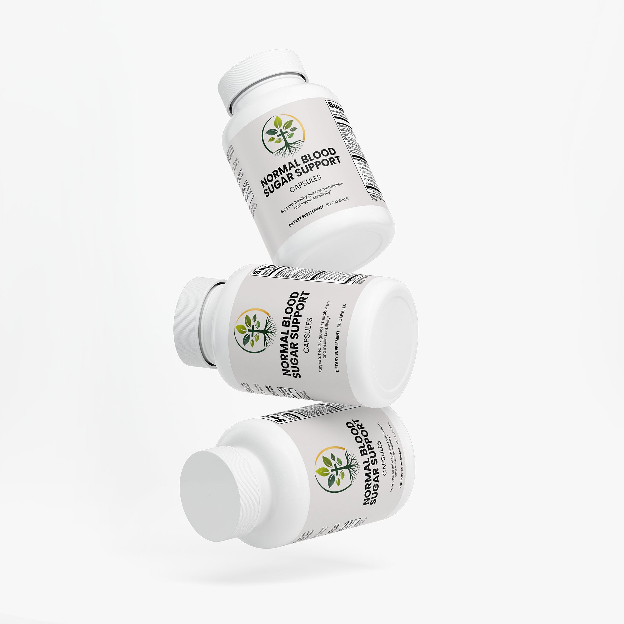 Normal Blood Sugar Support capsules — blood sugar support supplement with cinnamon and chromium, bottle angle view