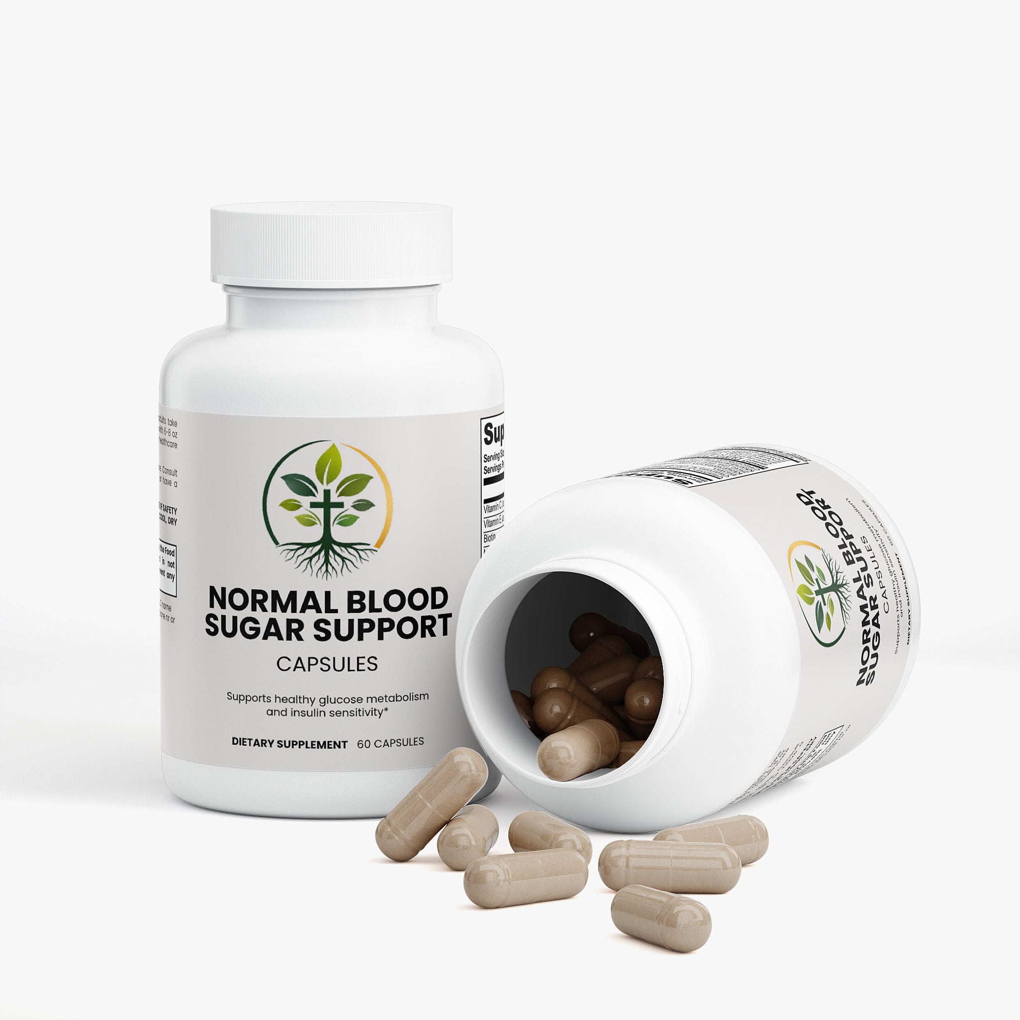 Normal Blood Sugar Support capsules — blood sugar support supplement with cinnamon and chromium, bottle angle view