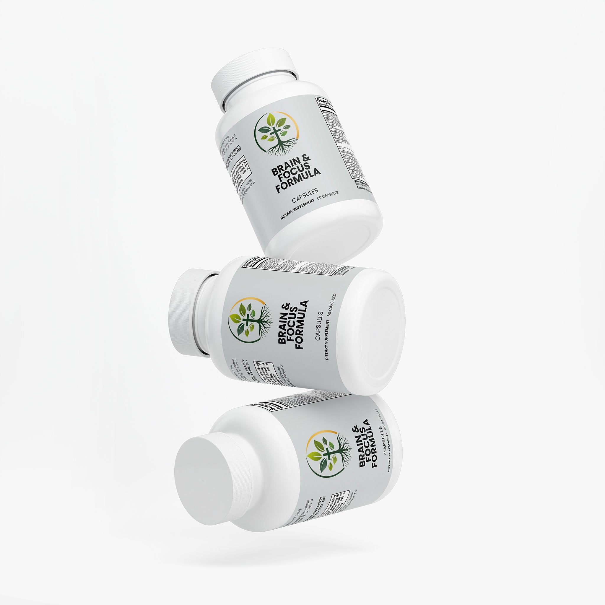 Brain and Focus Formula capsules — brain focus supplement with nootropics for concentration and clarity, bottle angle view