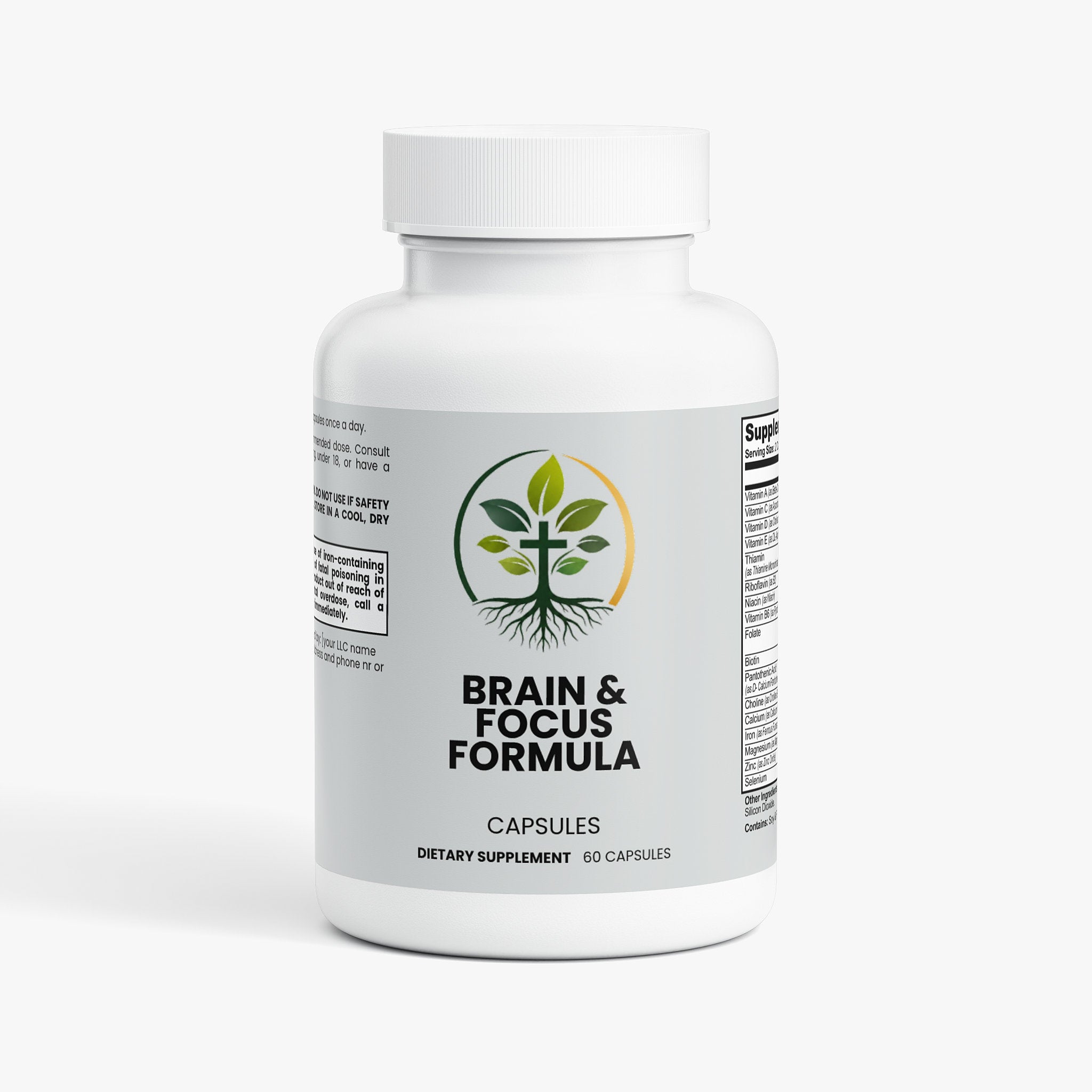 Brain and Focus Formula capsules — brain focus supplement with nootropics for concentration and clarity, front of bottle label