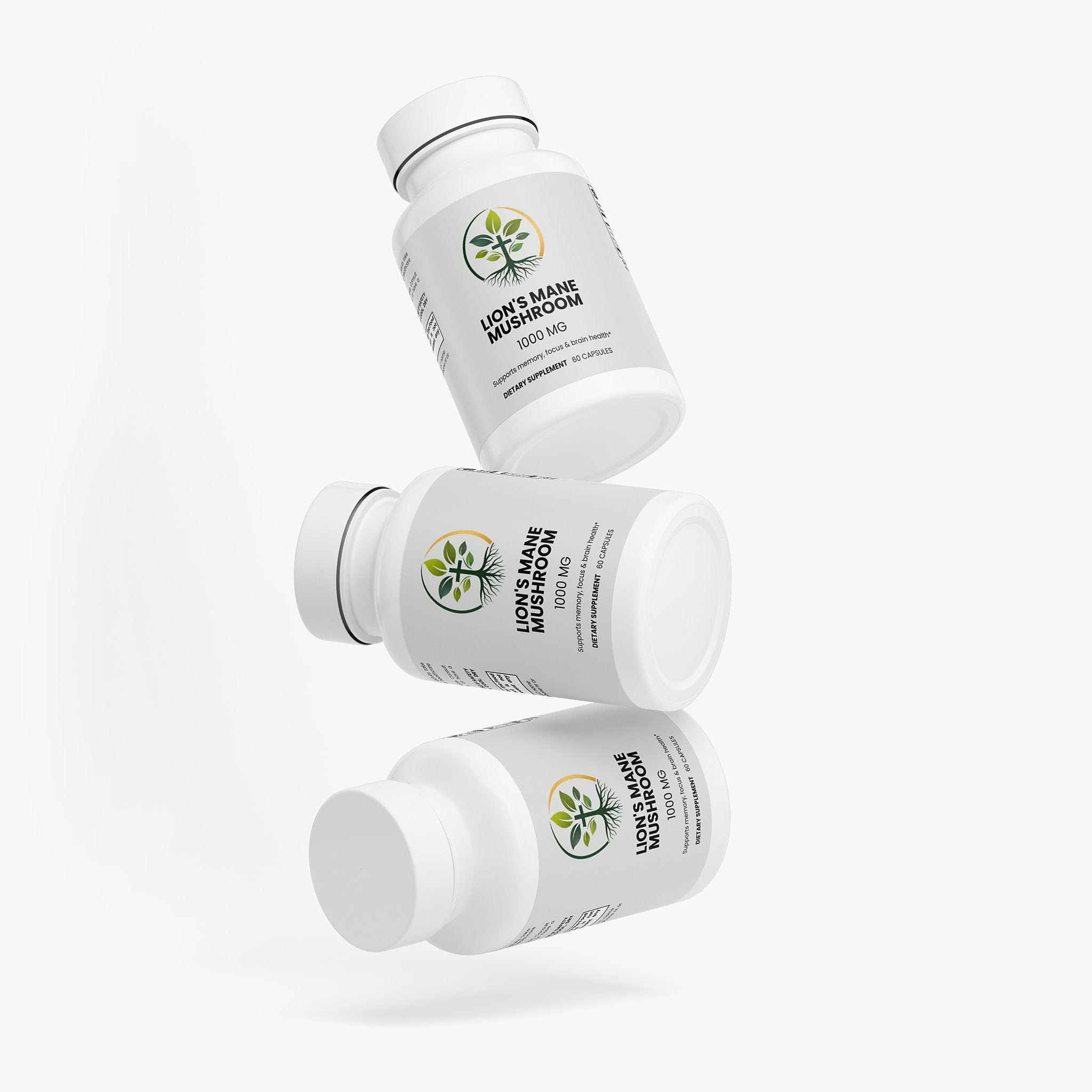 Lion's Mane Mushroom capsules — lion's mane mushroom capsules for memory focus and cognitive support, packaging angle view