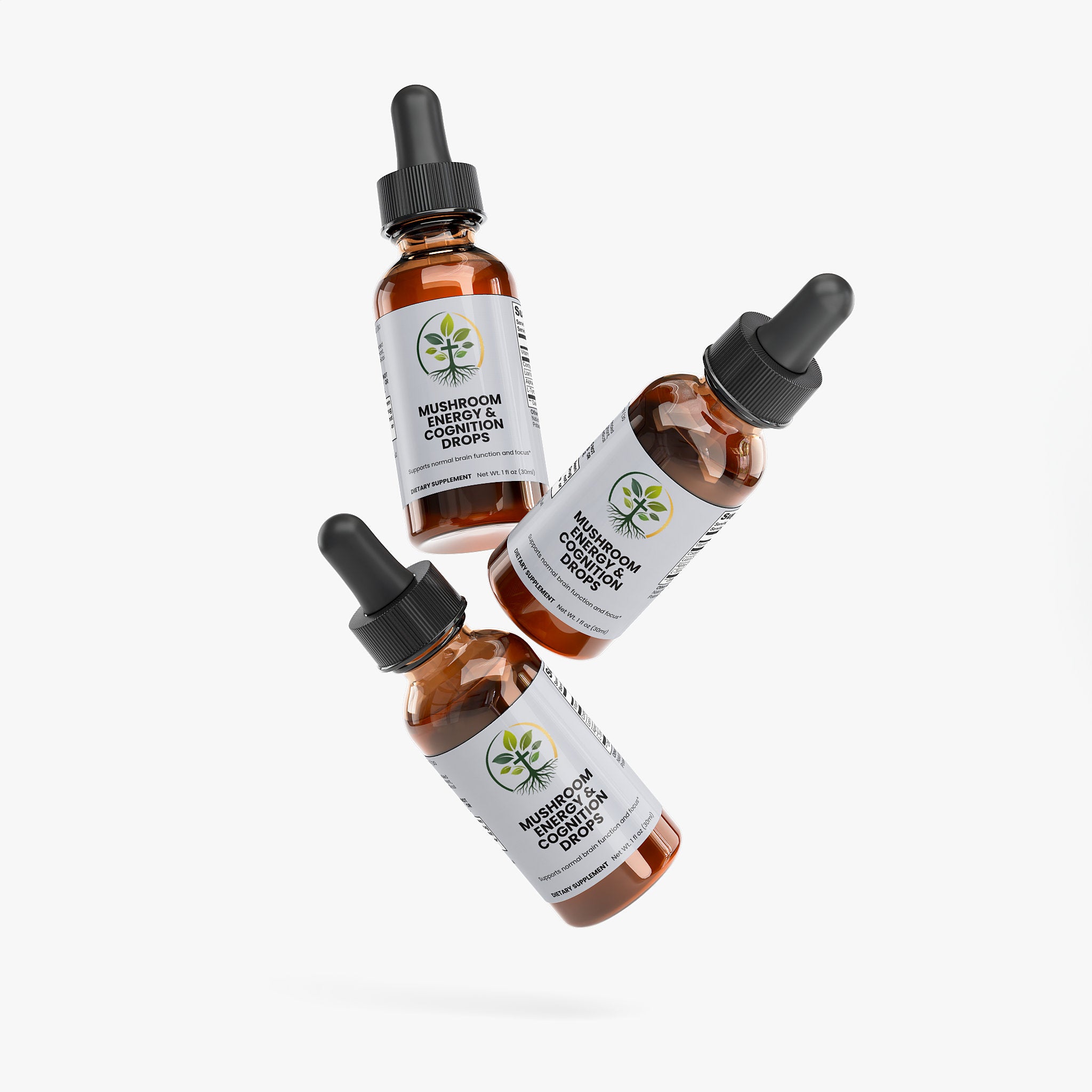 Mushroom Energy & Cognition Drops liquid drops — mushroom energy and cognition drops liquid adaptogen lion's mane focus, packaging angle view