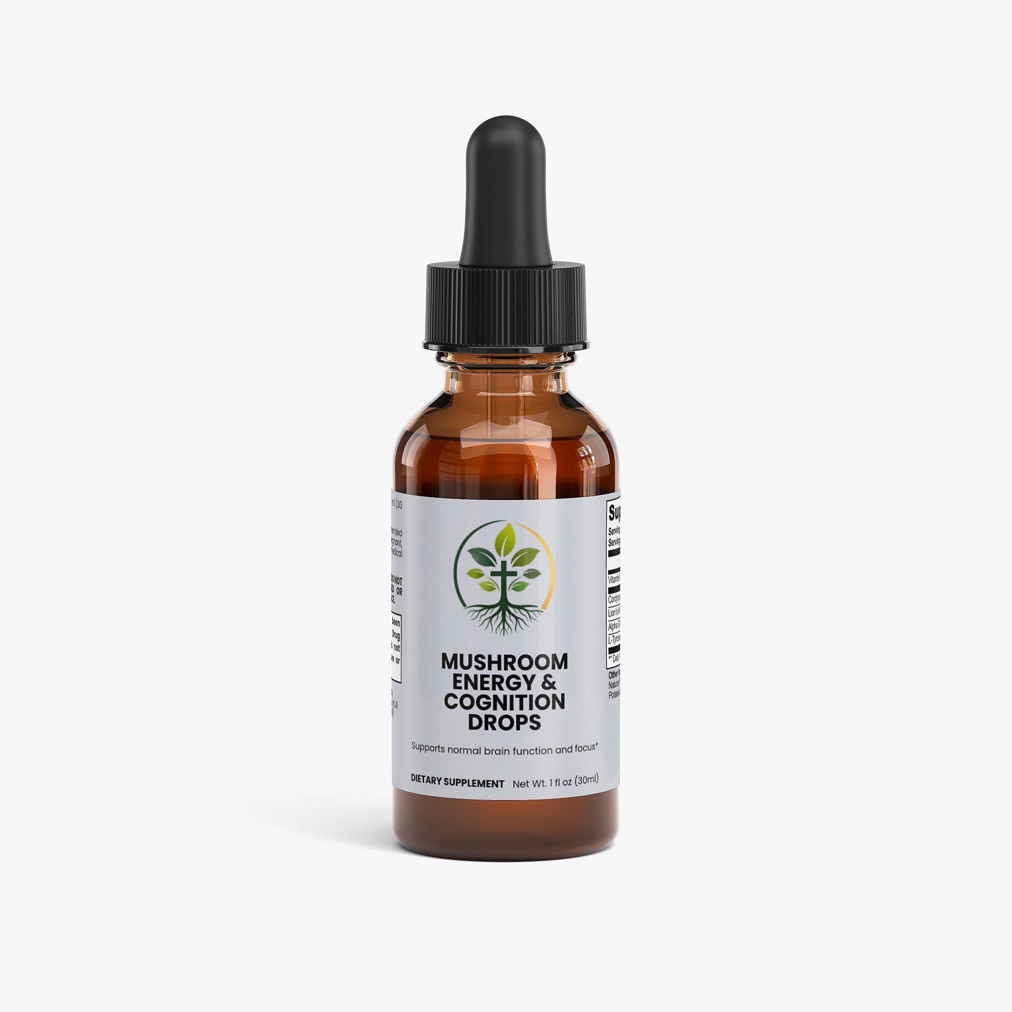 Mushroom Energy & Cognition Drops liquid drops — mushroom energy and cognition drops liquid adaptogen lion's mane focus, front of packaging label