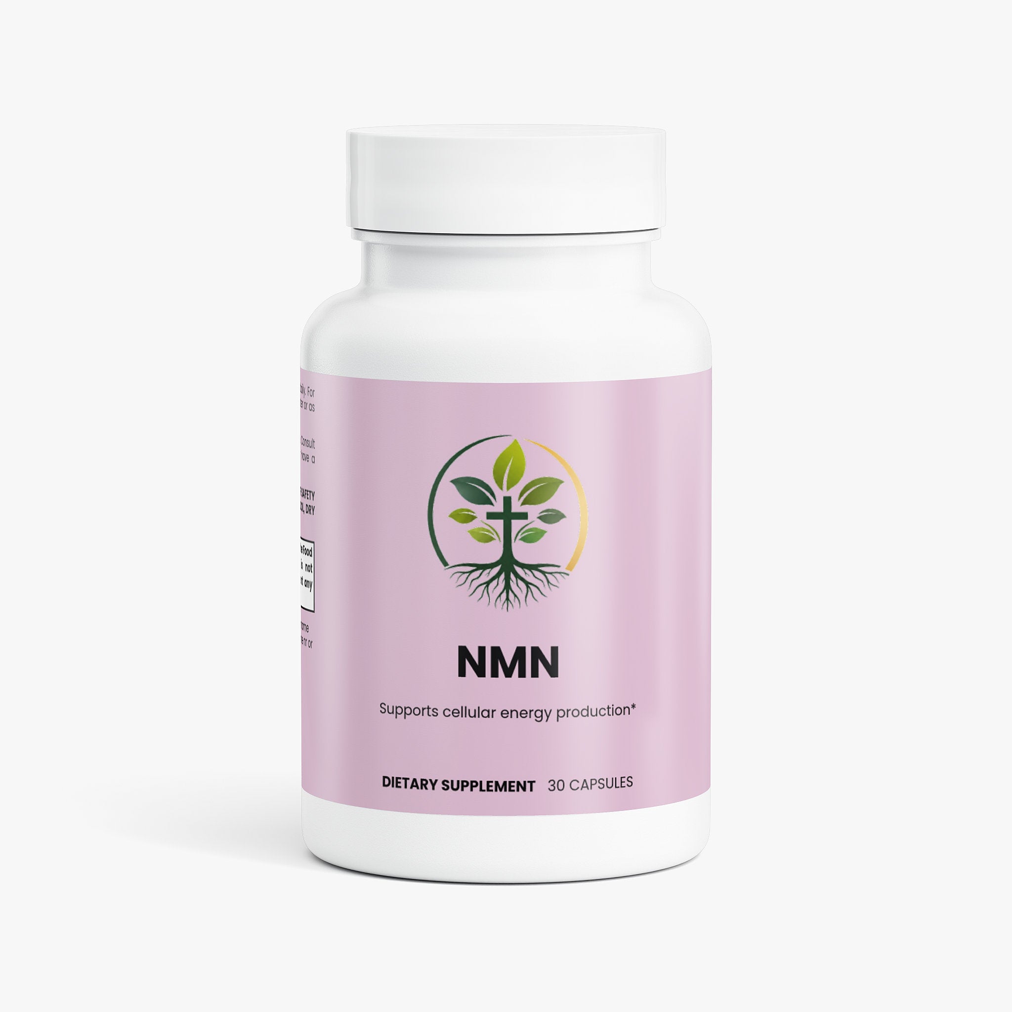 NMN capsules — NMN nicotinamide mononucleotide supplement for anti-aging and NAD+ boost, front of bottle label
