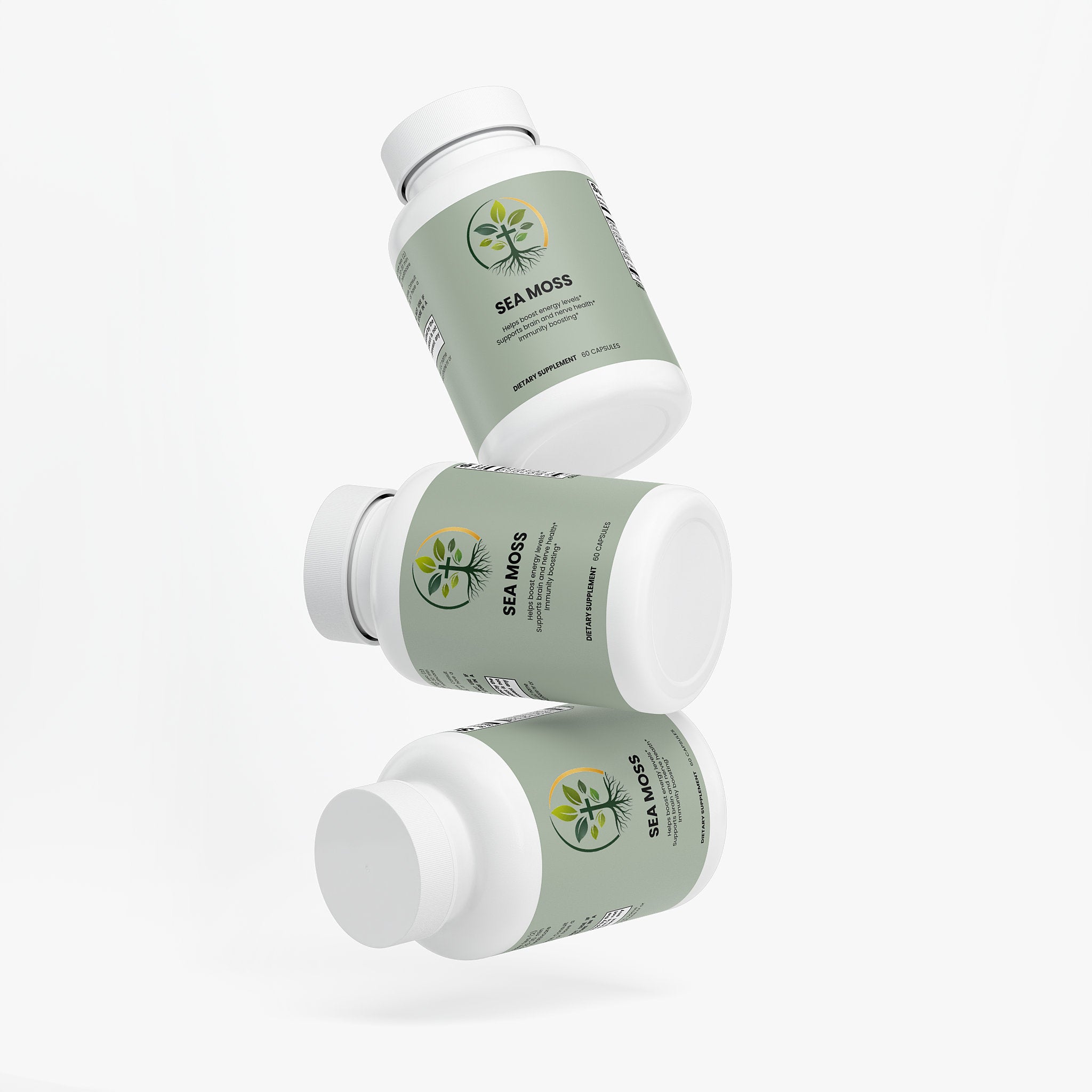 Sea Moss capsules — sea moss capsules wildcrafted Irish moss for minerals and thyroid support, packaging angle view