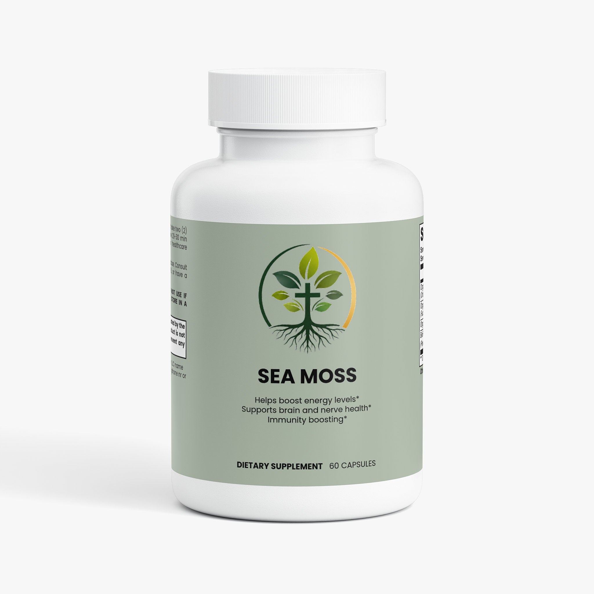 Sea Moss capsules — sea moss capsules wildcrafted Irish moss for minerals and thyroid support, front of packaging label