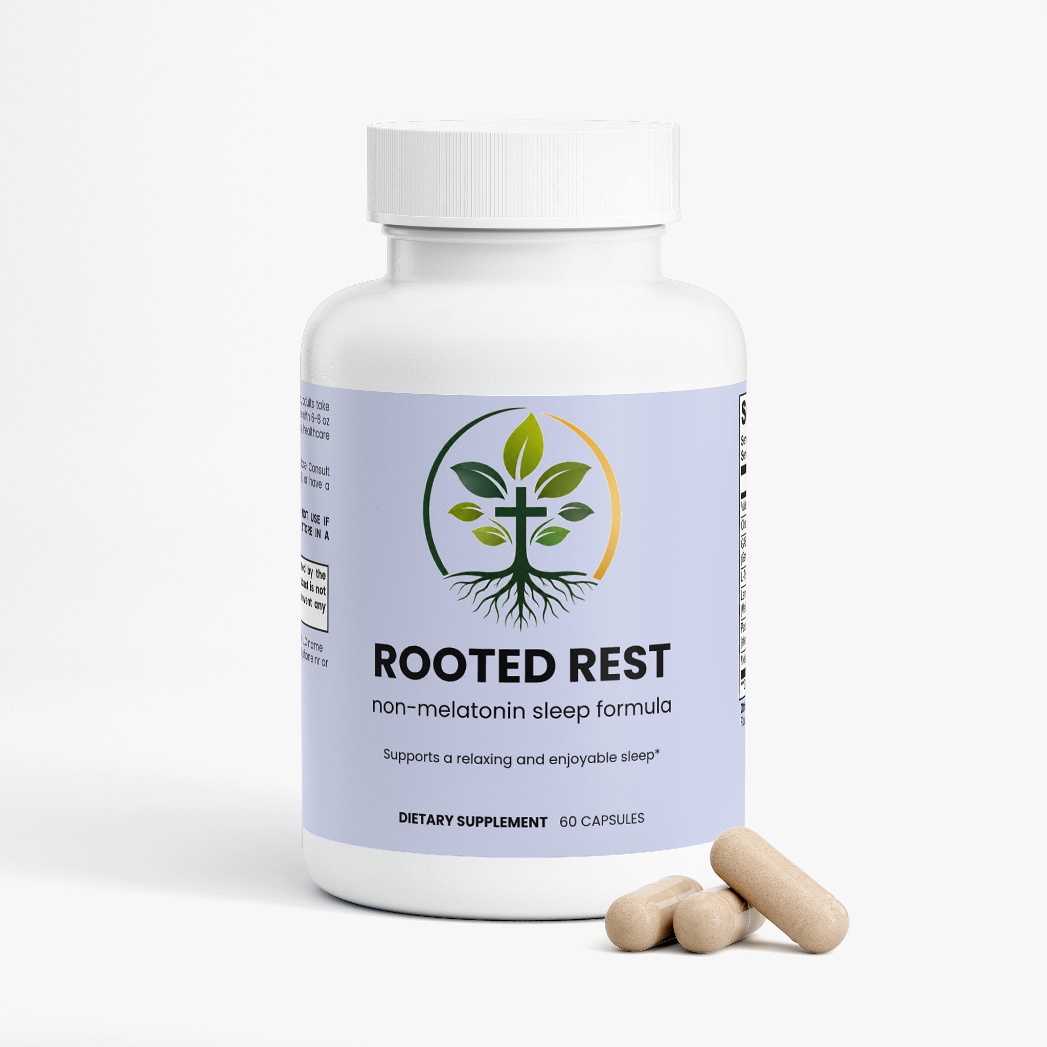 Sleep Formula capsules — sleep formula supplement with valerian root and melatonin for deep sleep, back label with supplement facts and ingredients