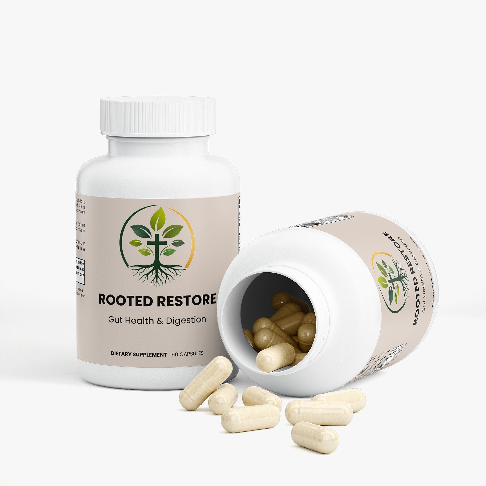 Gut Health capsules — gut health supplement for digestion bloating and microbiome balance, bottle angle view