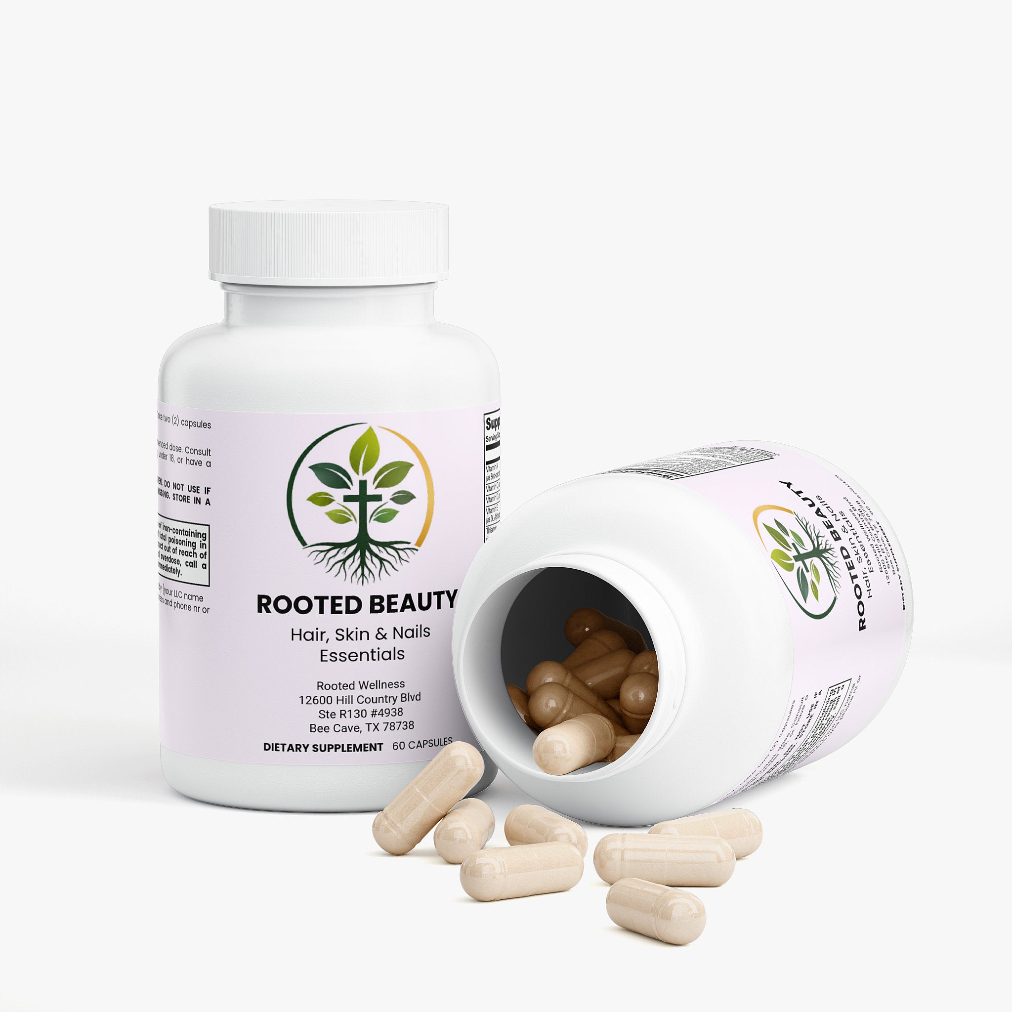 Hair Skin and Nails Essentials capsules — hair skin and nails essentials with biotin for growth, bottle angle view