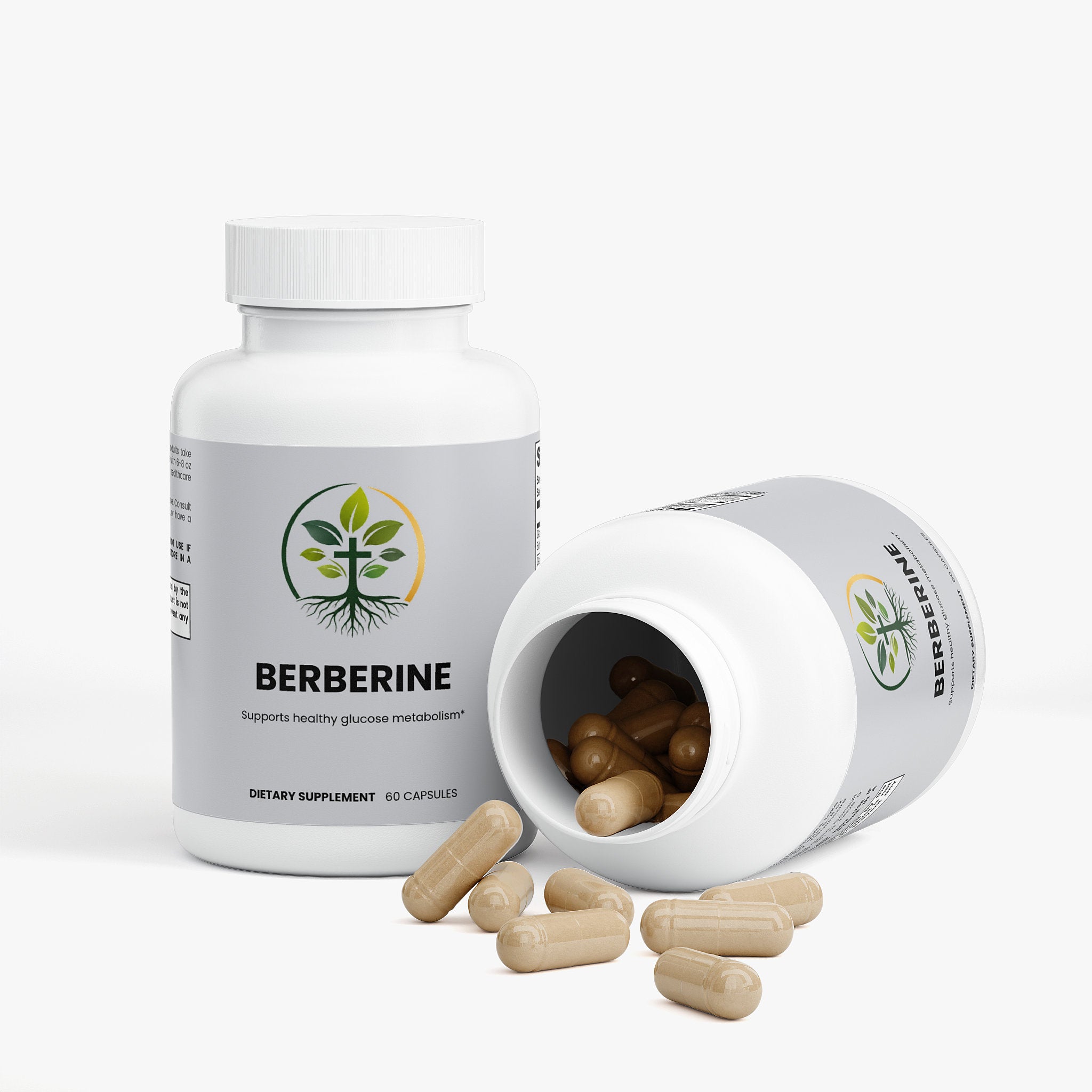 Berberine capsules — berberine HCl capsules for blood sugar and metabolism support, bottle angle view