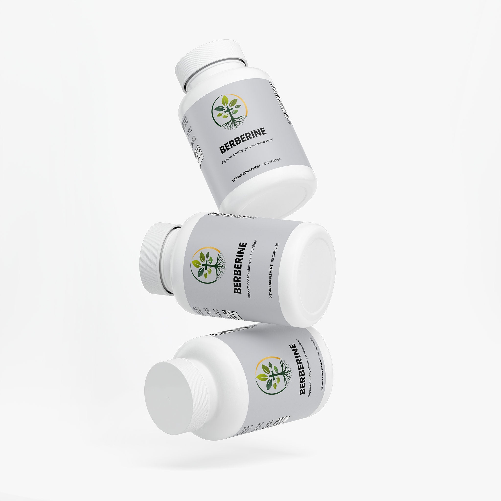 Berberine capsules — berberine HCl capsules for blood sugar and metabolism support, bottle angle view