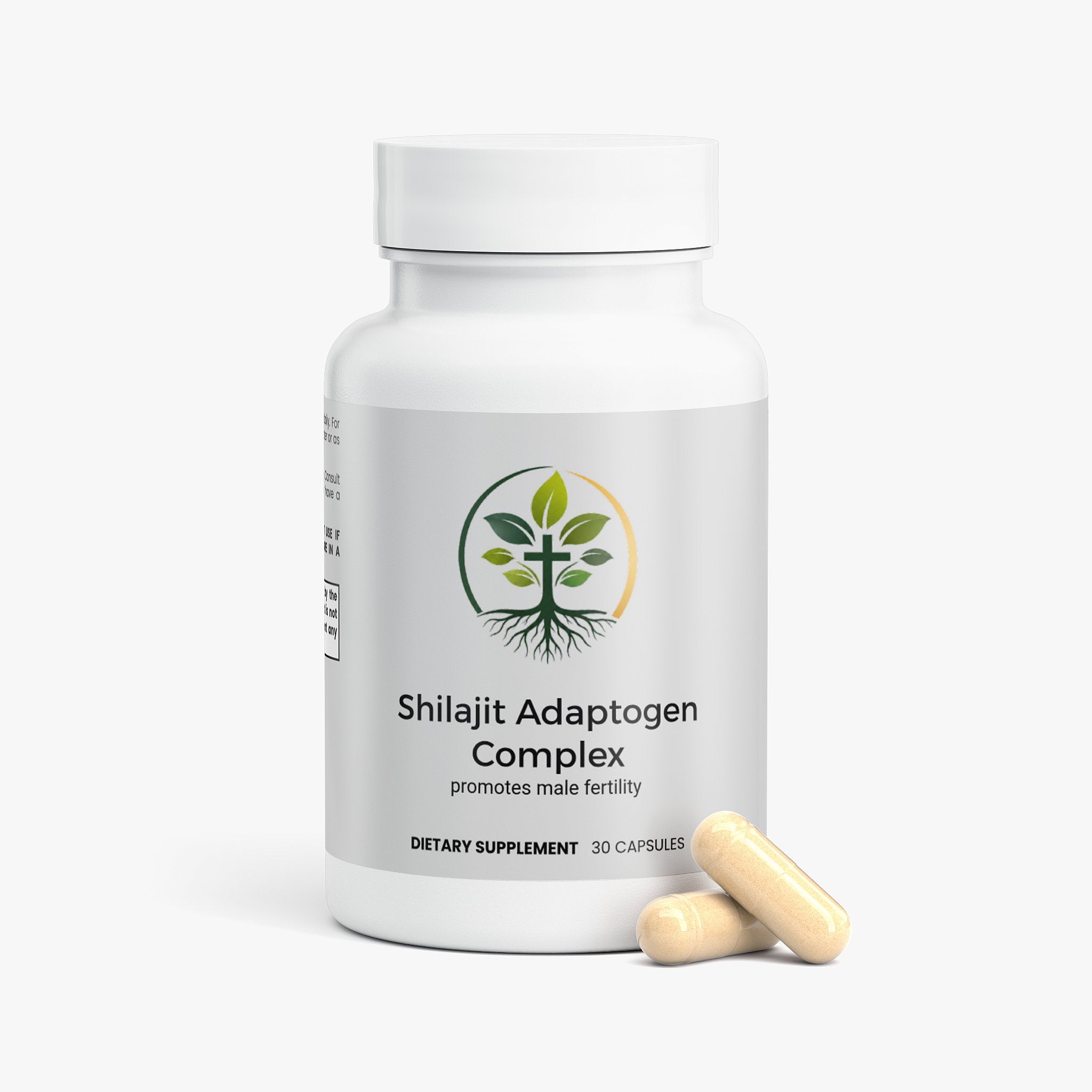 Shilajit Adaptogen Complex capsules — shilajit resin supplement adaptogen for energy and vitality, back label with supplement facts and ingredients