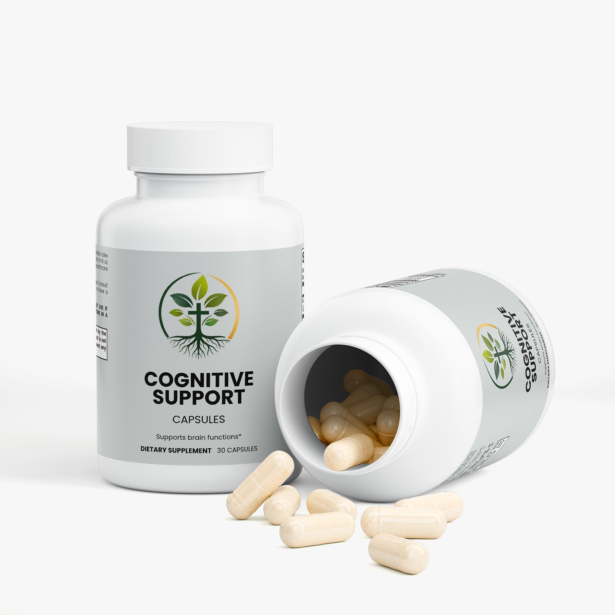 Cognitive Support capsules — cognitive support supplement for memory focus and brain health, bottle angle view