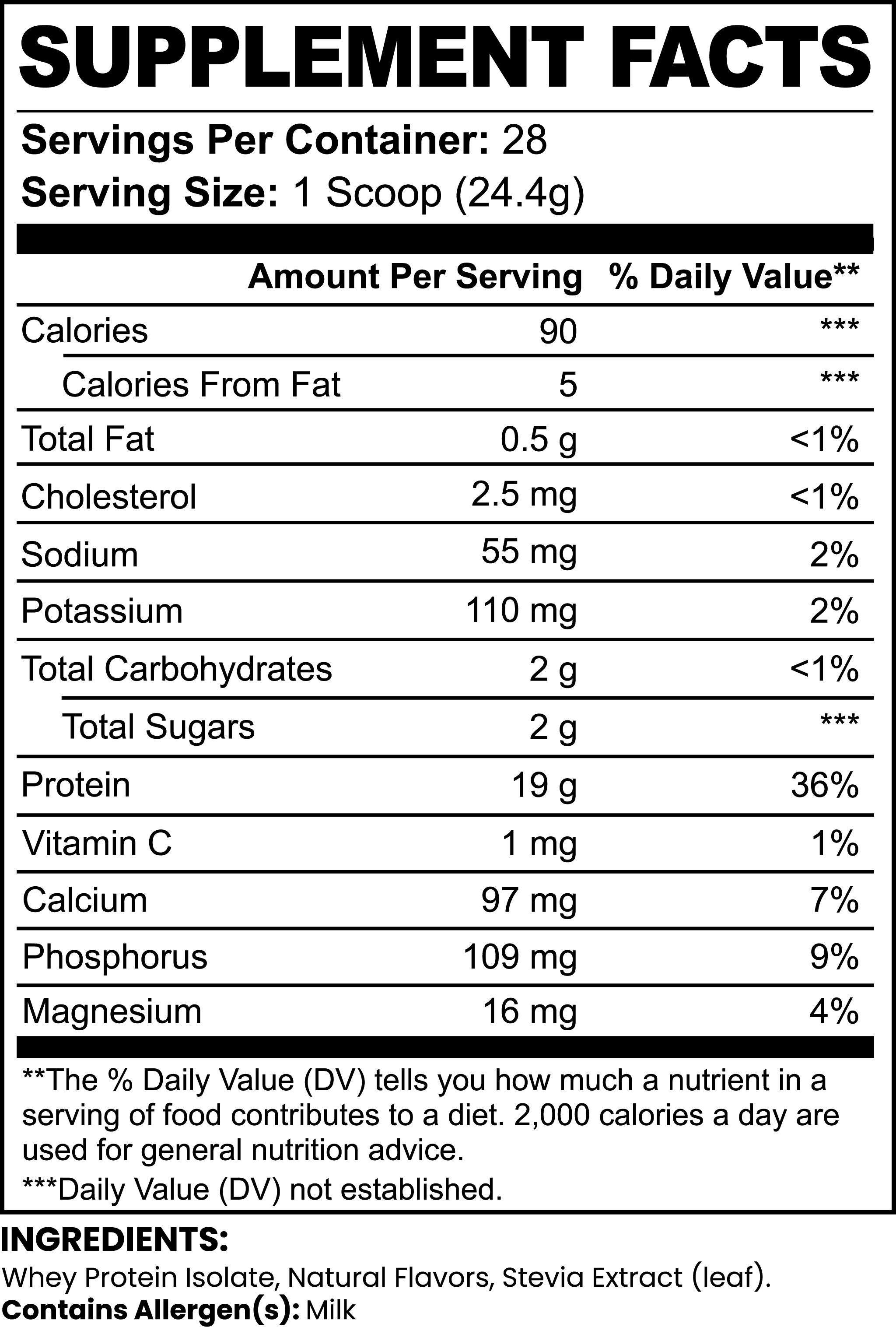 Pure3 Whey Protein Isolate Vanilla whey protein isolate powder — whey protein isolate vanilla powder low carb, back label with supplement facts and ingredients