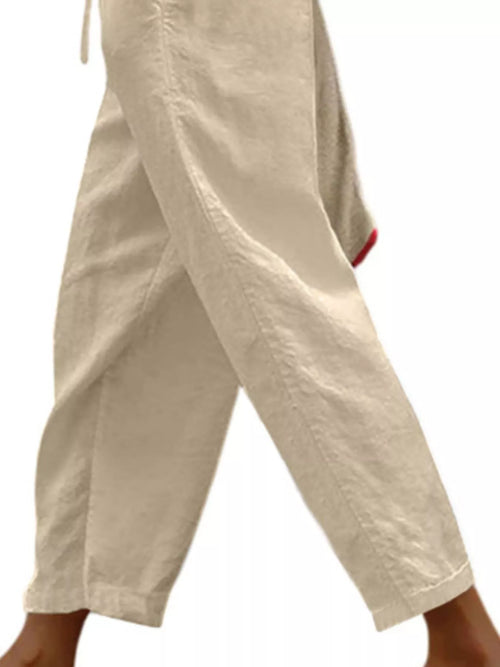 Casual Linen Drawstring Cropped Pants linen pants — casual linen drawstring cropped pants women's natural fiber breathable, back view