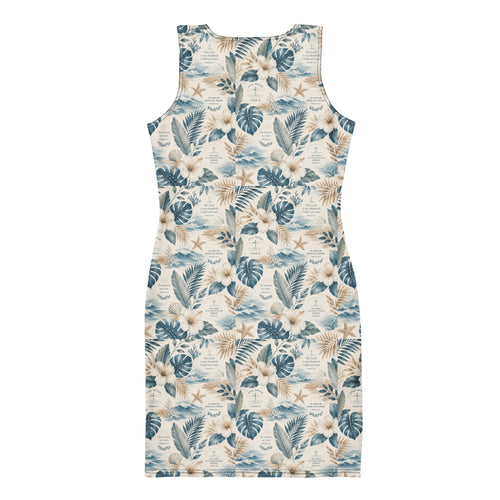 Bodycon Dress Waters bodycon dress — bodycon dress coastal waters print women's fitted all-over print, back view