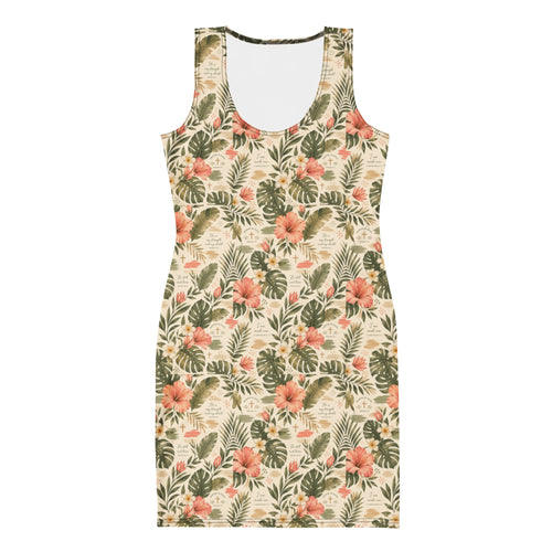 Bodycon Dress Bloom bodycon dress — bodycon dress botanical bloom print women's fitted all-over print, front view