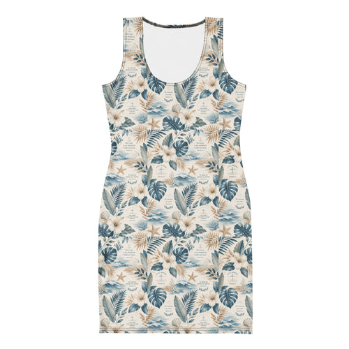 Bodycon Dress Waters bodycon dress — bodycon dress coastal waters print women's fitted all-over print, front view