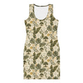 Bodycon Dress Rooted bodycon dress — bodycon dress olive rooted print women's fitted all-over print botanical, front view