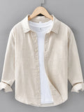 Men's Plus Size Button-Up Long Sleeve Shirt button-up shirt — men's plus size button-up long sleeve shirt casual linen blend, alternate view