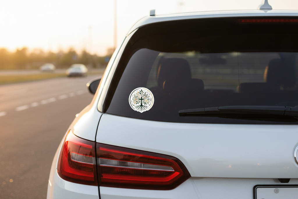 Botanical Cross Sticker - True Scale on Vehicle