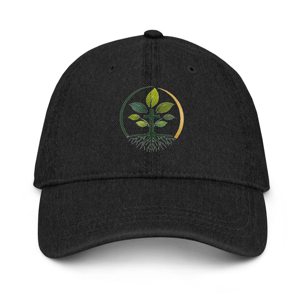 Denim Hat denim hat — embroidered denim hat dad cap custom natural fiber apparel, front view