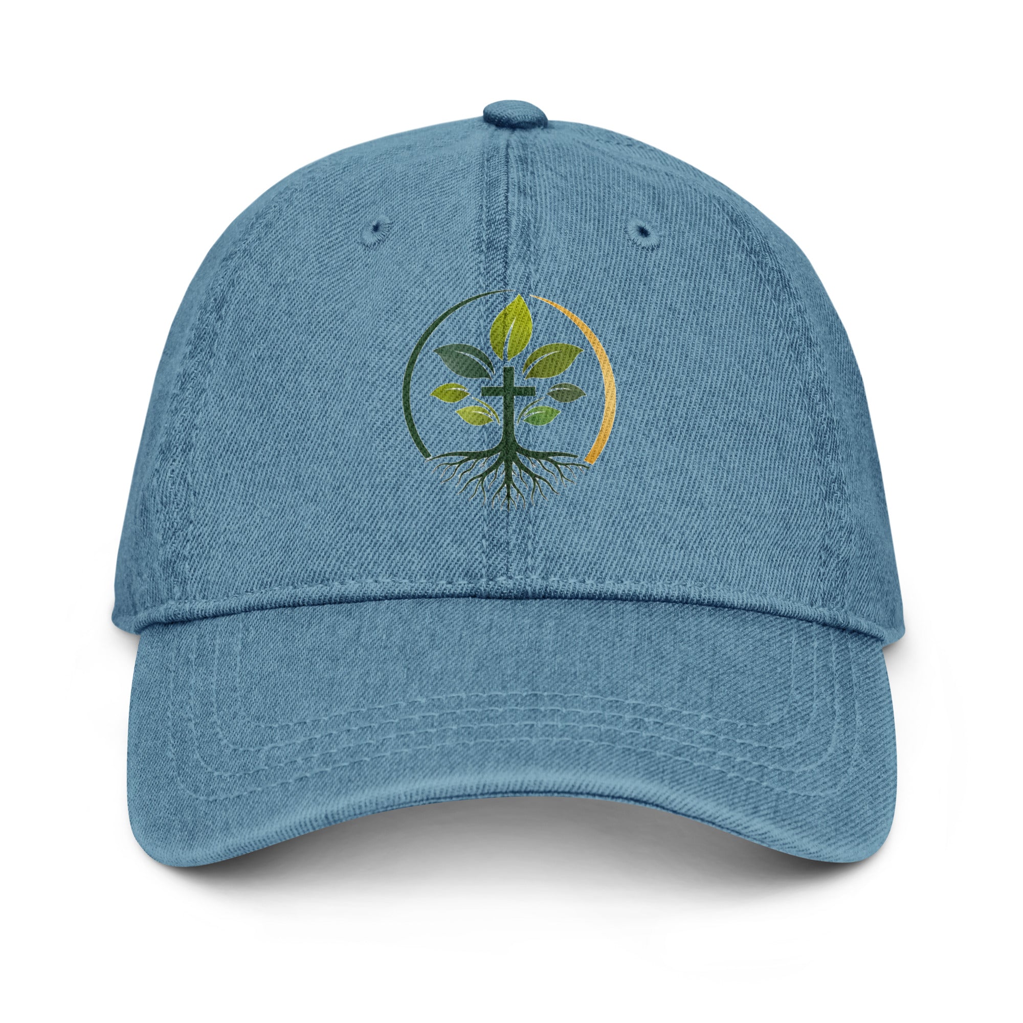 Denim Hat denim hat — embroidered denim hat dad cap custom natural fiber apparel, back view