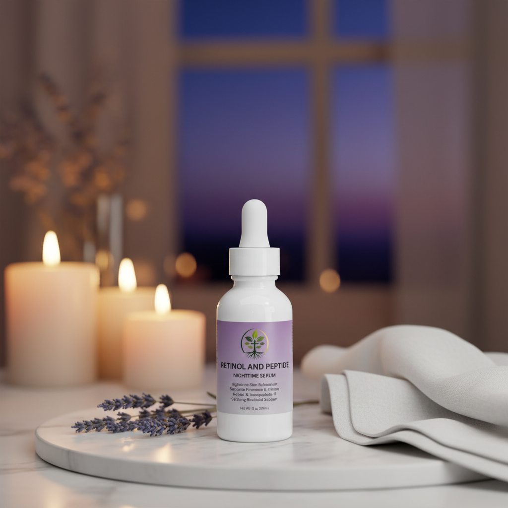 Retinol and Peptide Nighttime Serum lifestyle backdrop