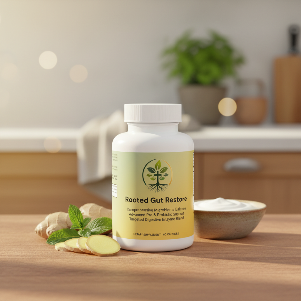 Rooted Gut Restore lifestyle backdrop