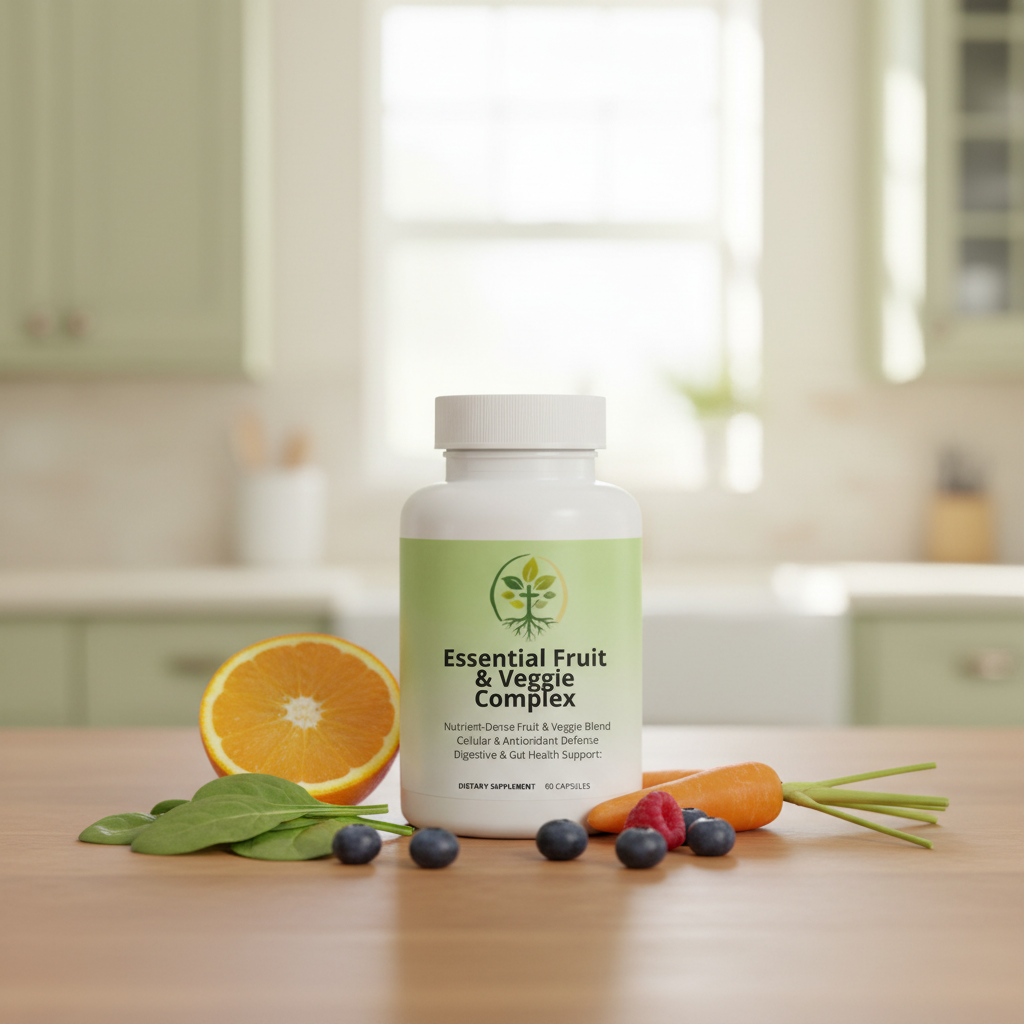 Essential Fruit & Veggie Complex lifestyle flatlay