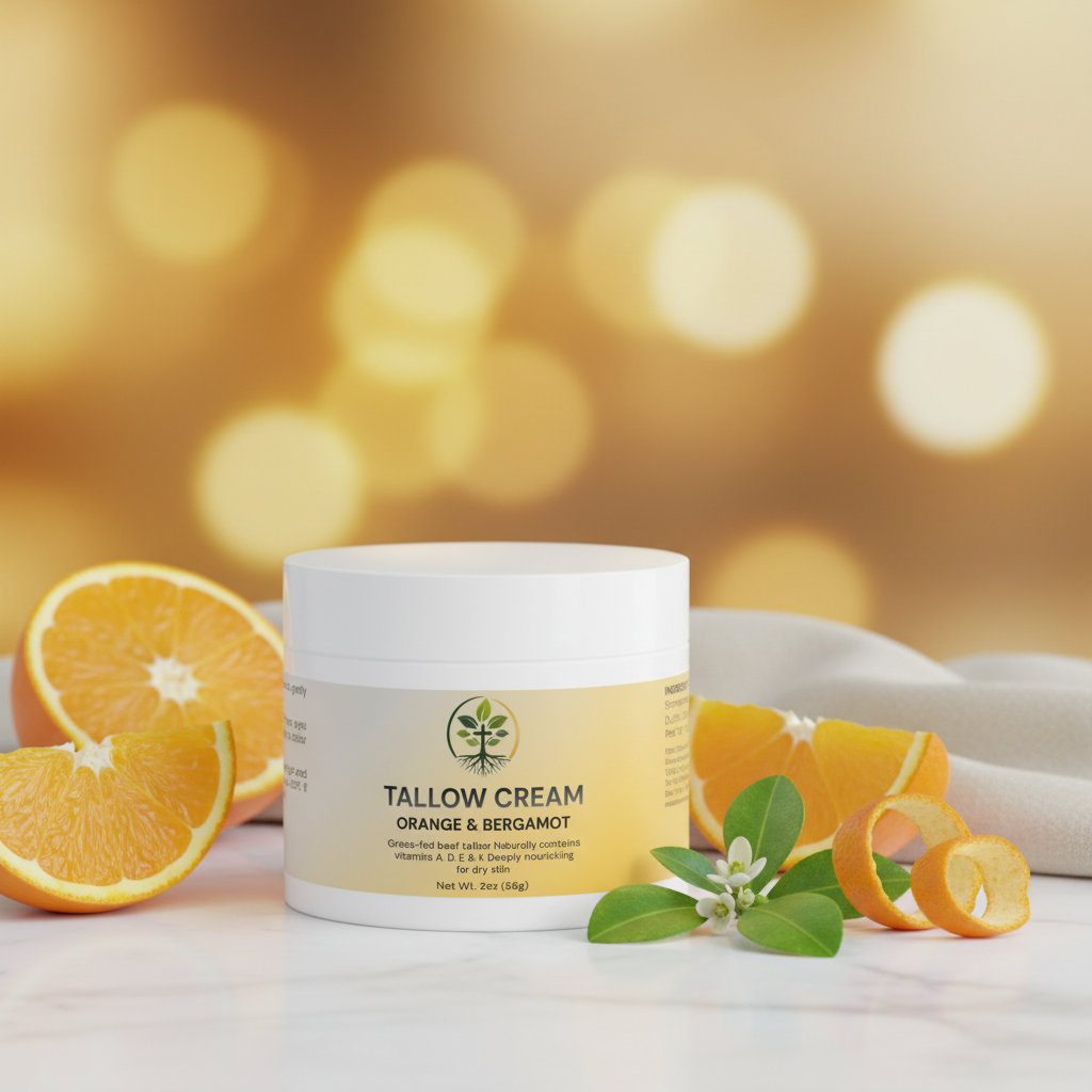 Tallow Cream Orange & Bergamot lifestyle backdrop