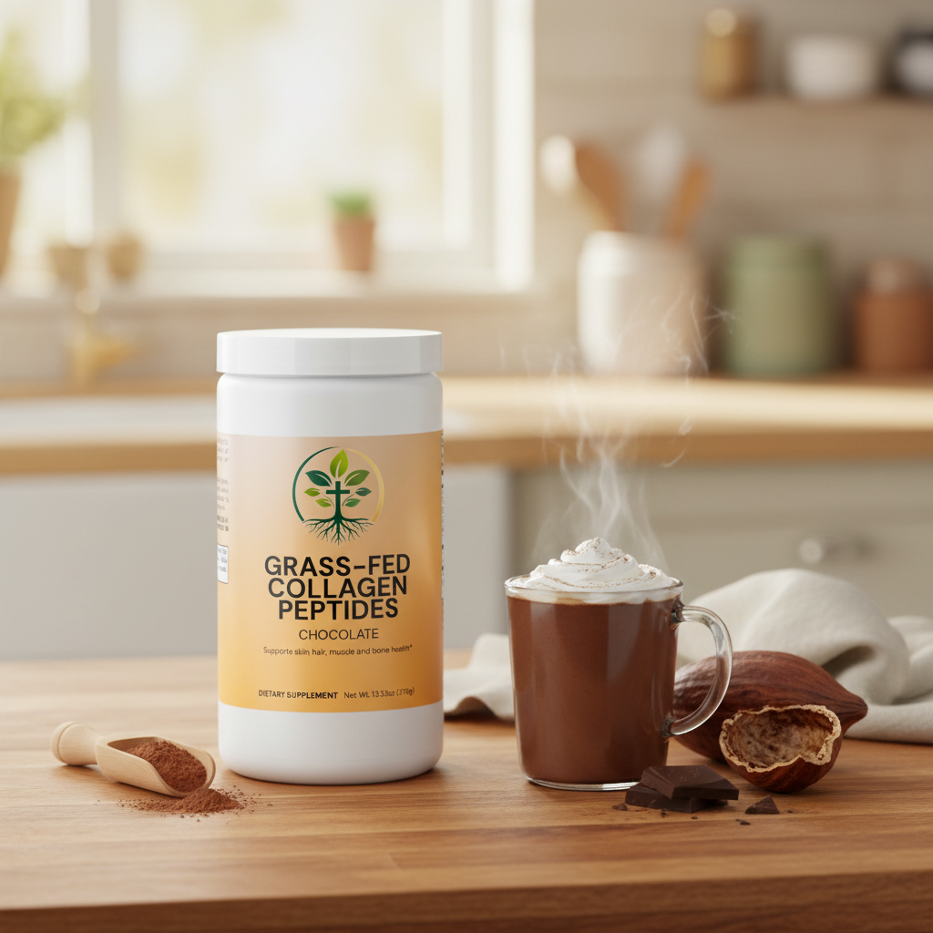 Grass-Fed Collagen Peptides Chocolate lifestyle backdrop