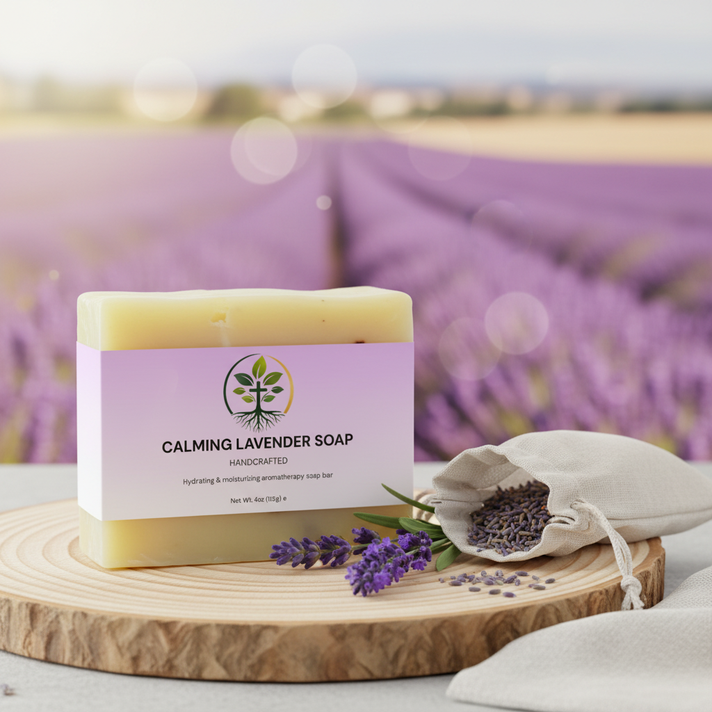Calming Lavender Bar Soap lifestyle backdrop