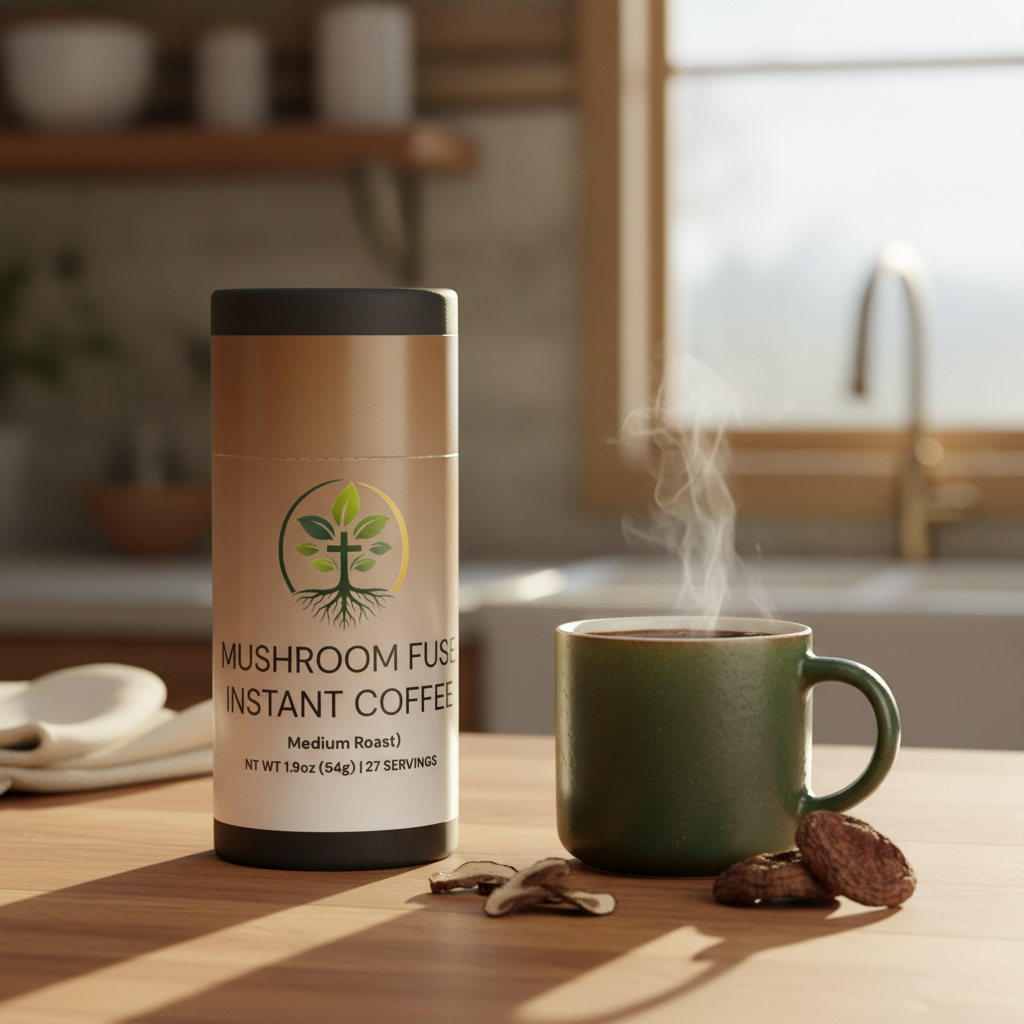 Mushroom Fuse Instant Coffee Lifestyle Backdrop