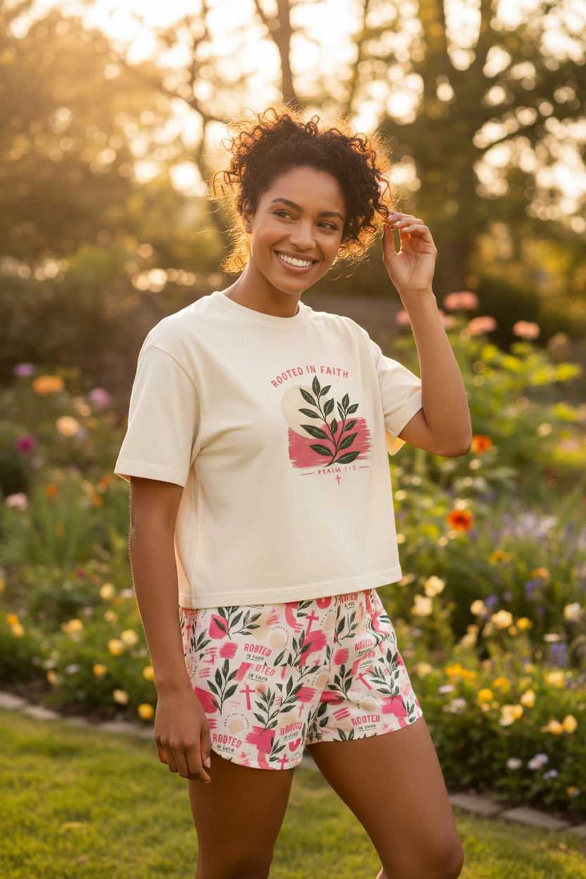 Rooted in Faith - Boxy Tee & Matching Shorts Lifestyle